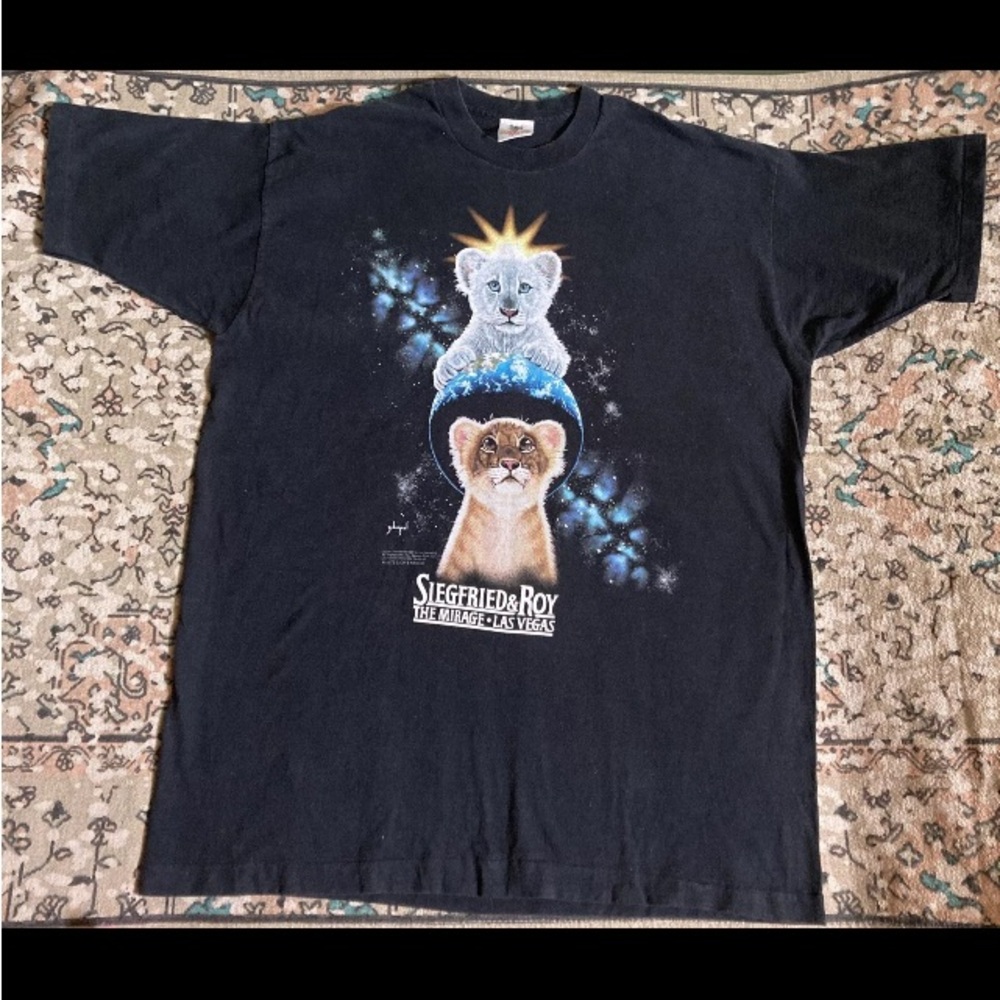 Vintage Siegfried & Roy The Mirage Casino Las Vegas Tiger Black T-shirt Mens XXL